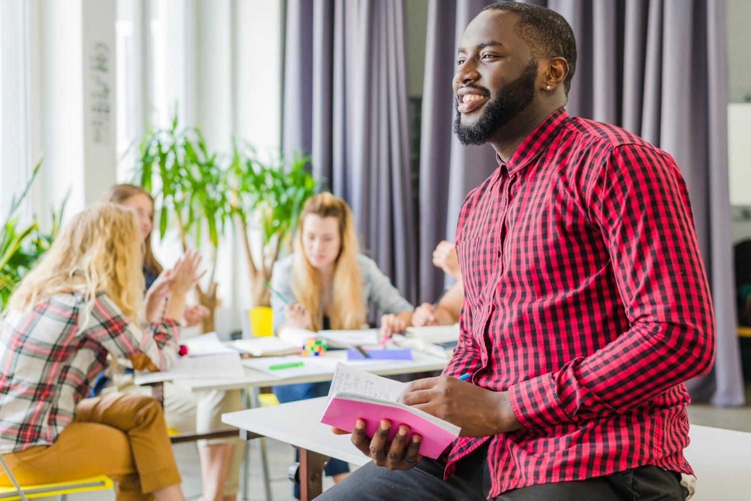 Business professionals collaborating on growth strategies in modern Australian office